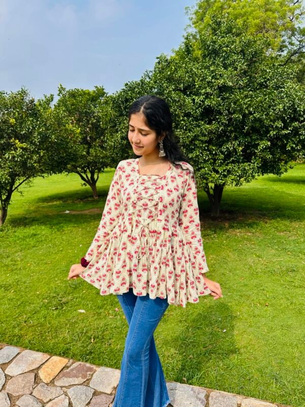 Boho Lace-Up peplum kurti 💕