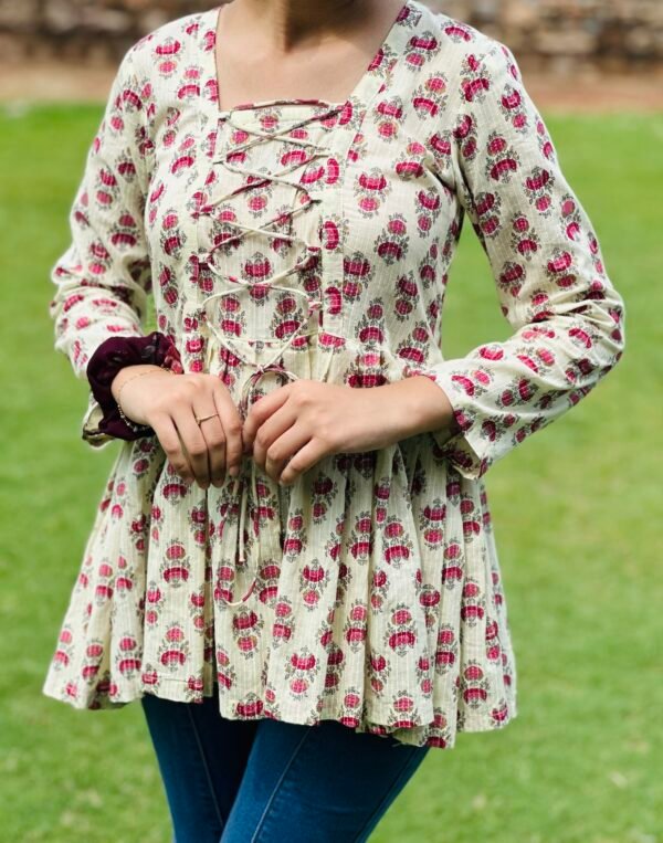 Boho Lace-Up peplum kurti 💕 - Image 2